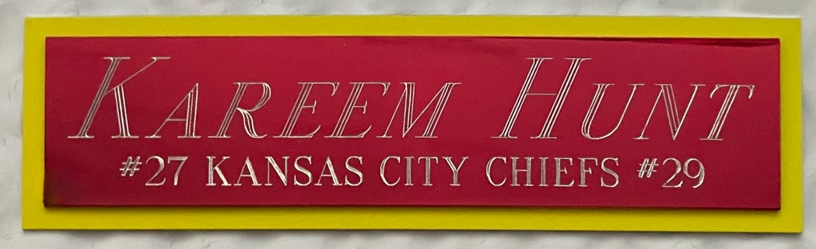 KAREEM HUNT CHIEFS NAMEPLATE FOR AUTOGRAPHED Signed FOOTBALL-HELMET-JERSEY-PHOTO