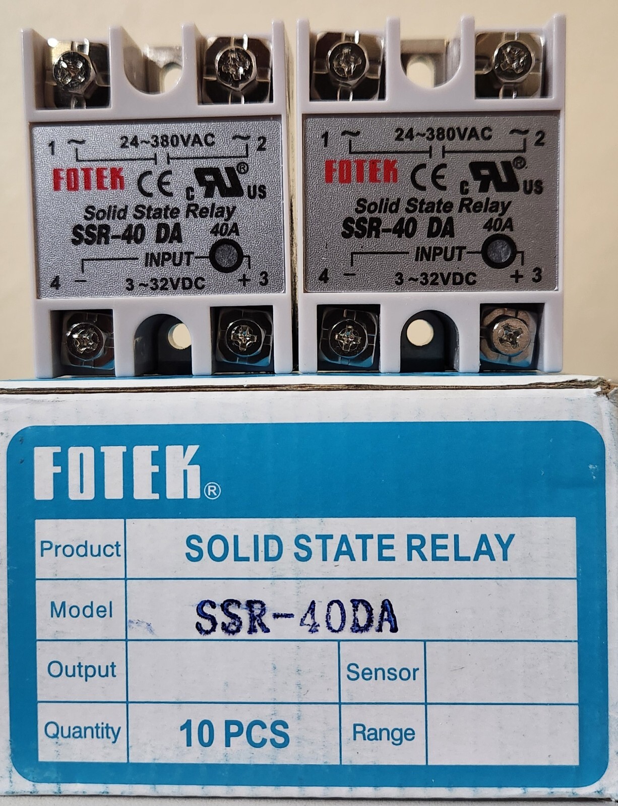 Fotek Solid State Relay SSR-40DA Module 3-32 VDC to 24-380 VAC, 40A max