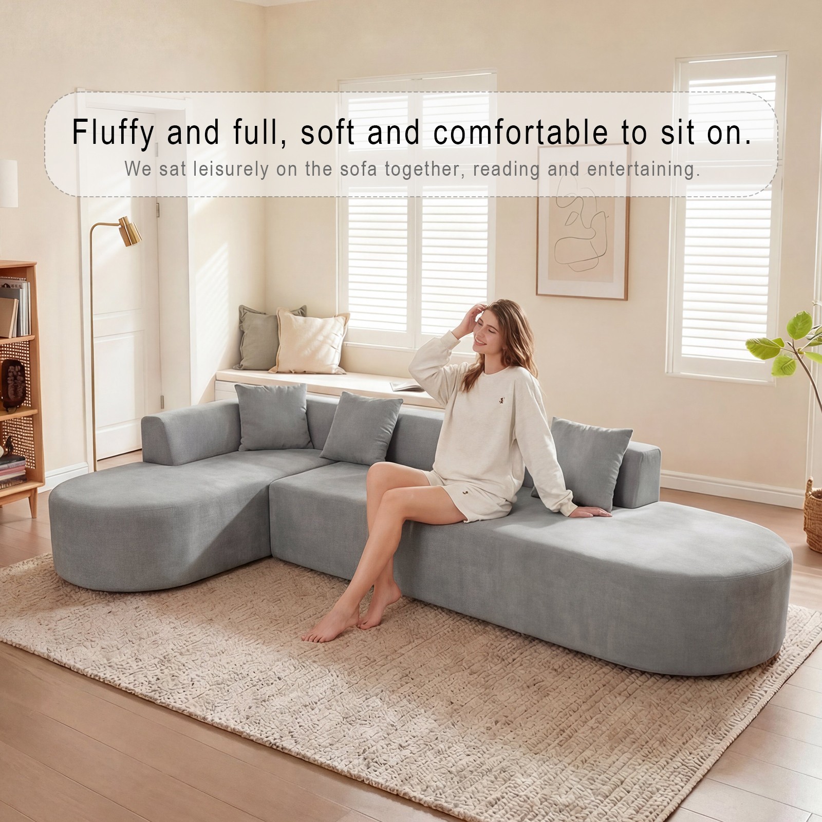 L Shaped Modular sectional couches Sofa,135" Corduroy Boneless Couches with Dee