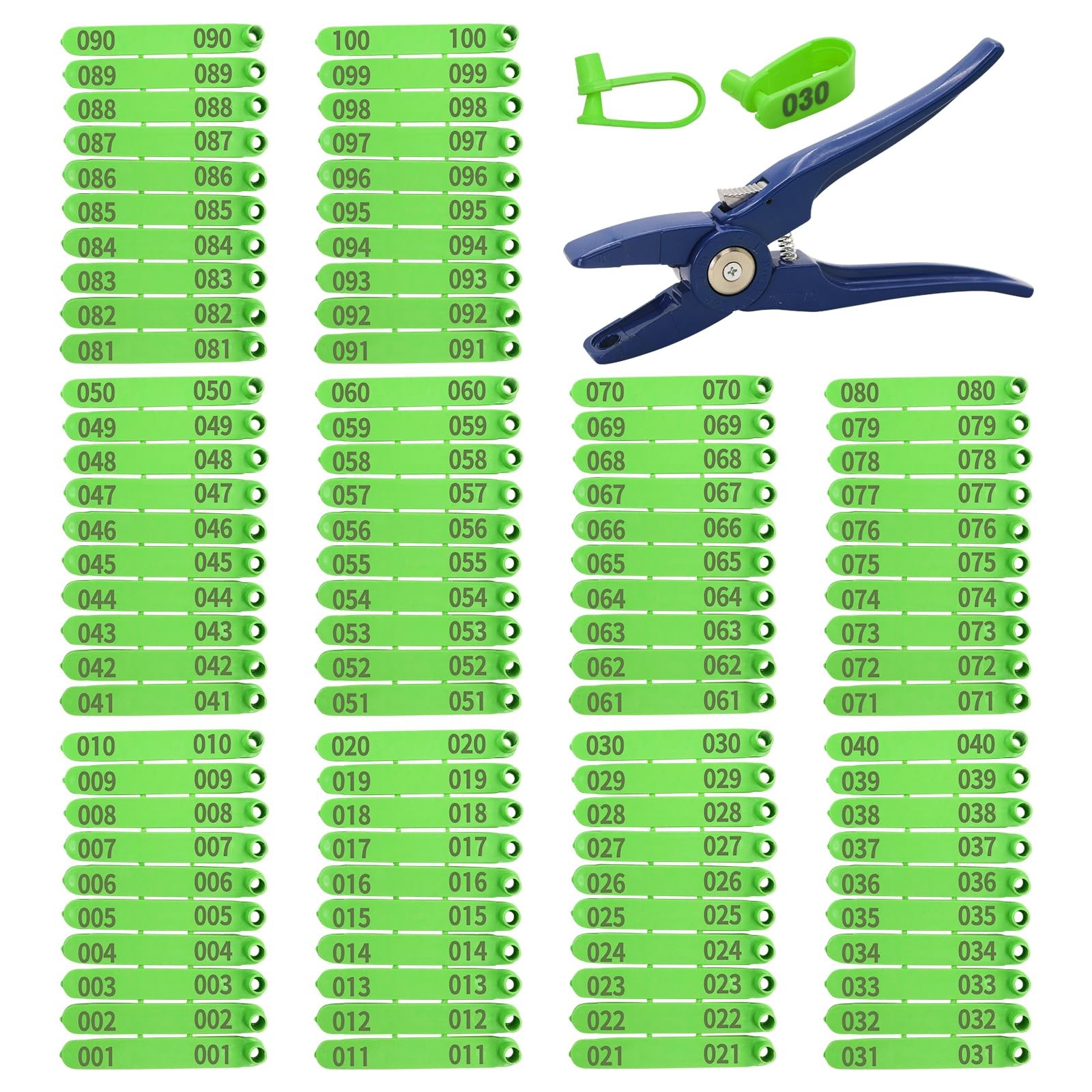 Livestock Ear Tags for Sheep 001-100 Number Plastic Goat Tag 001-100, Green