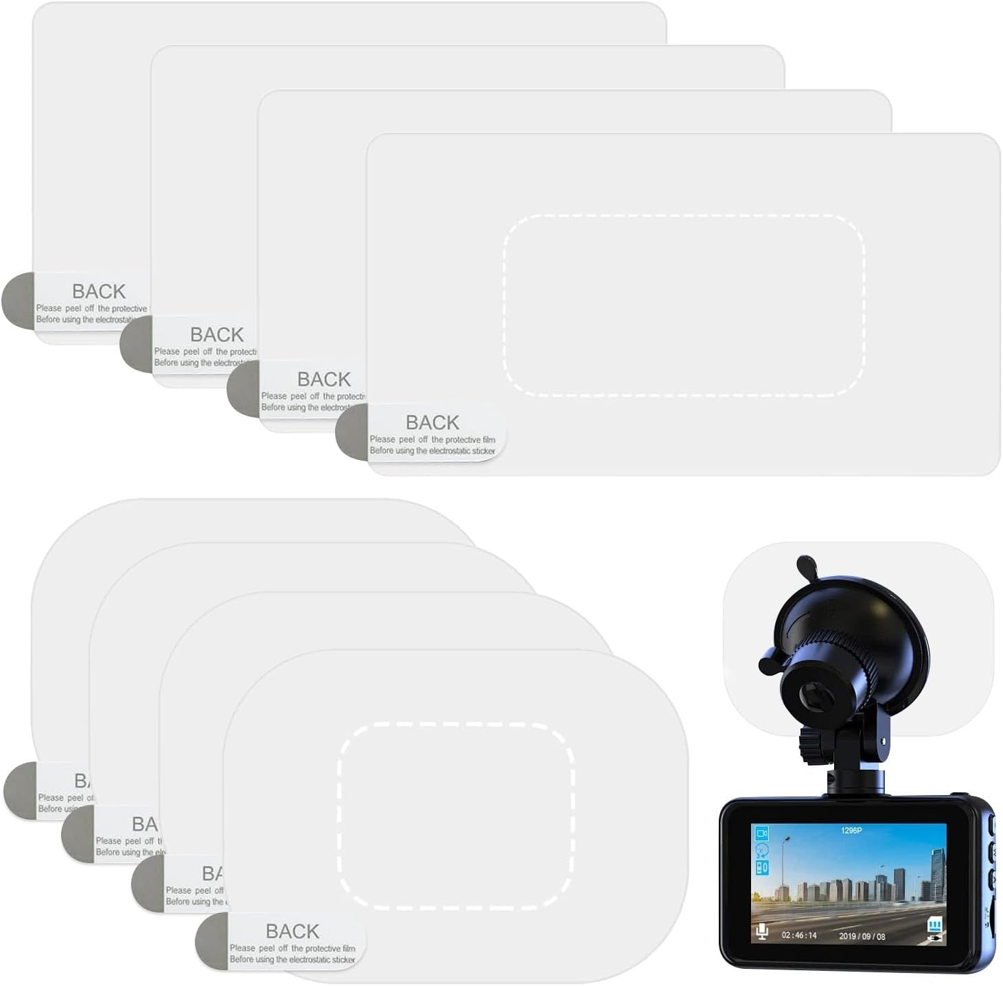 8PCS Dashcam Windshield Sticker,Clear Electrostatic Sticker Mounting Dash Cam,Re