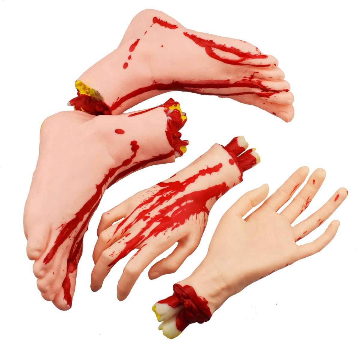 Halloween Severed Hands Feet Set Scary Bloody Broken Body Parts Halloween Props