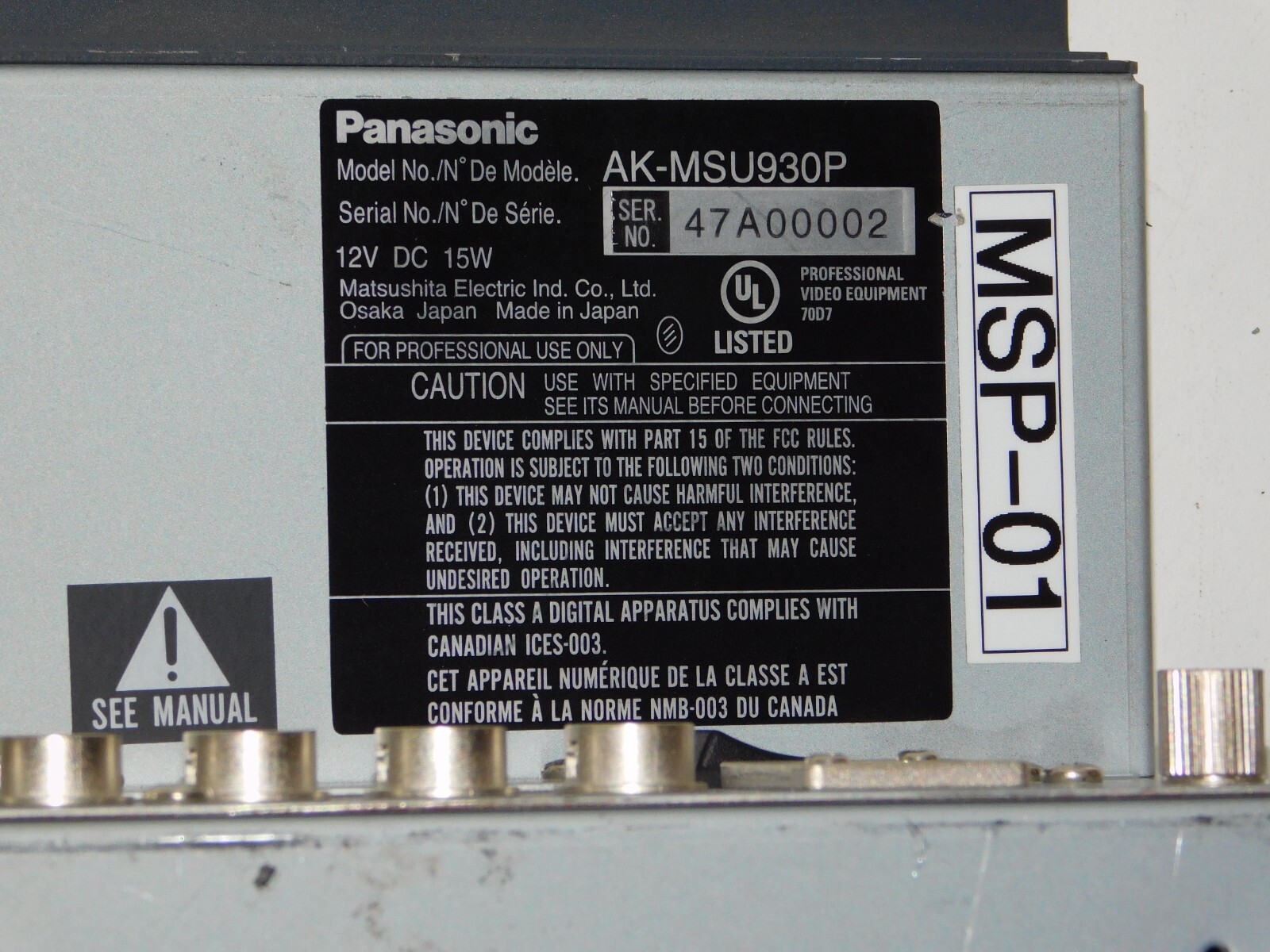Panasonic AK-MSU930P Master Setup Unit MSU Multi Format Camera Control System