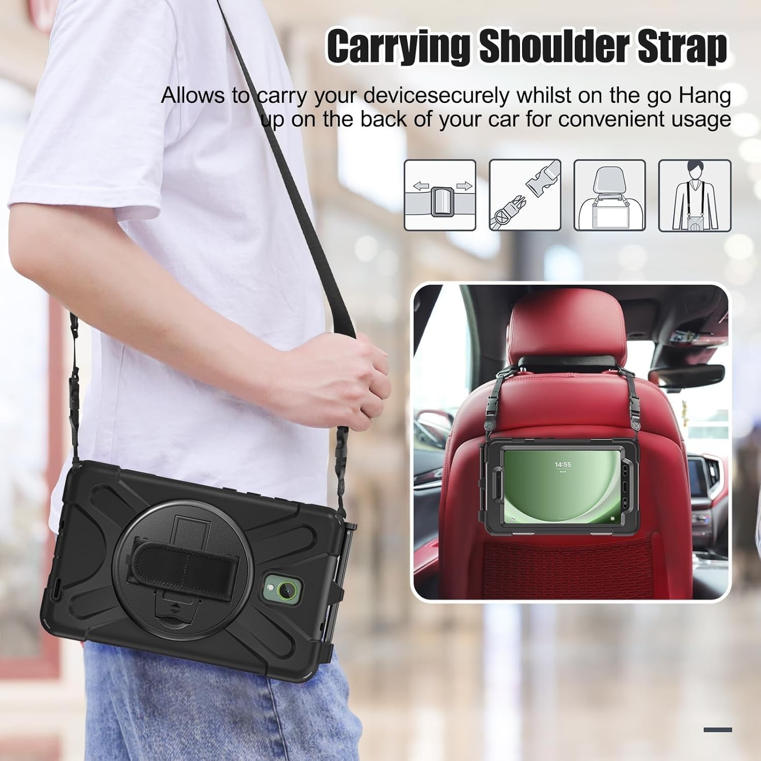 Samsung Galaxy Tab Active5/Active 3 8.0 Case, with 360 Stand, Handle Hand Strap