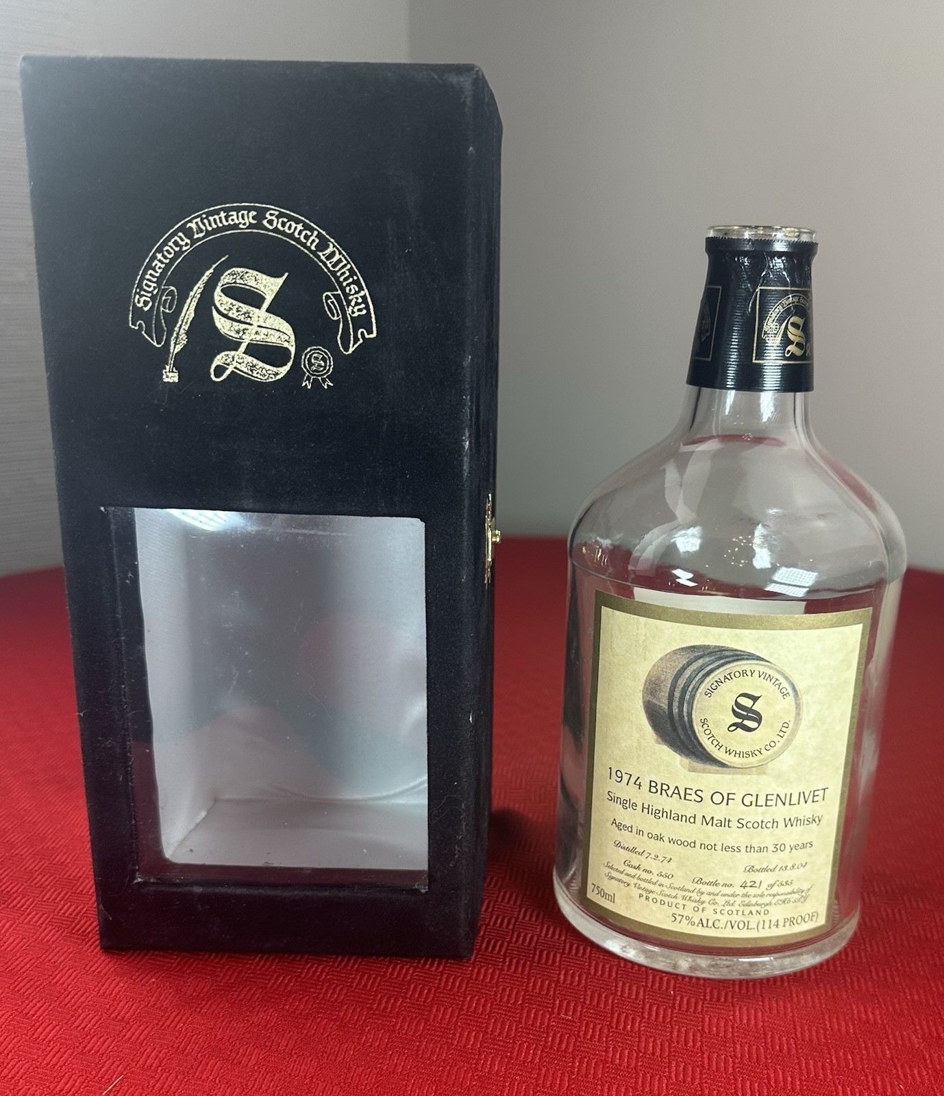 1974 GLENLIVET SINGLE MALT SCOTCH WHISKY Empty BOTTLE & BOX
