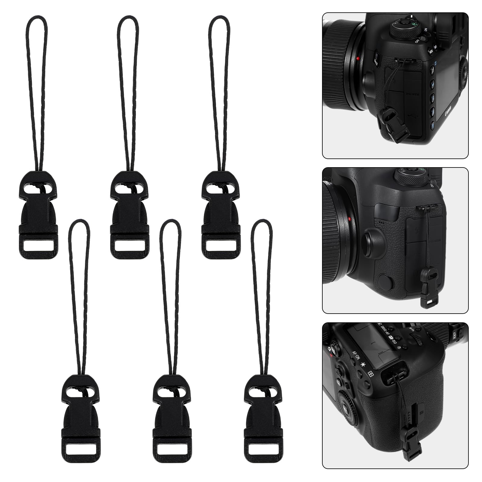 6 Pcs Black Quick Release Camera Strap QD Loop Connectors Attachment Set