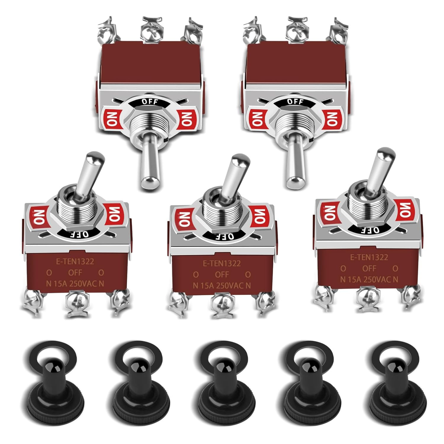 5-Pack DPDT Waterproof Toggle Switch, 12V DC 30A for Marine & Auto Use