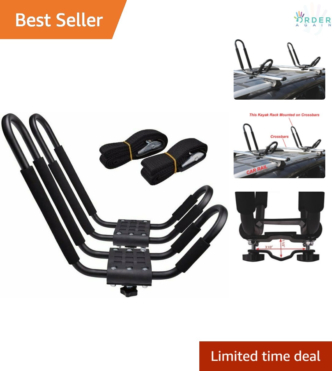 Kayak Carrier Roof Rack Steel Crossbar Mount for Canoe Boat Surf Ski 75lb