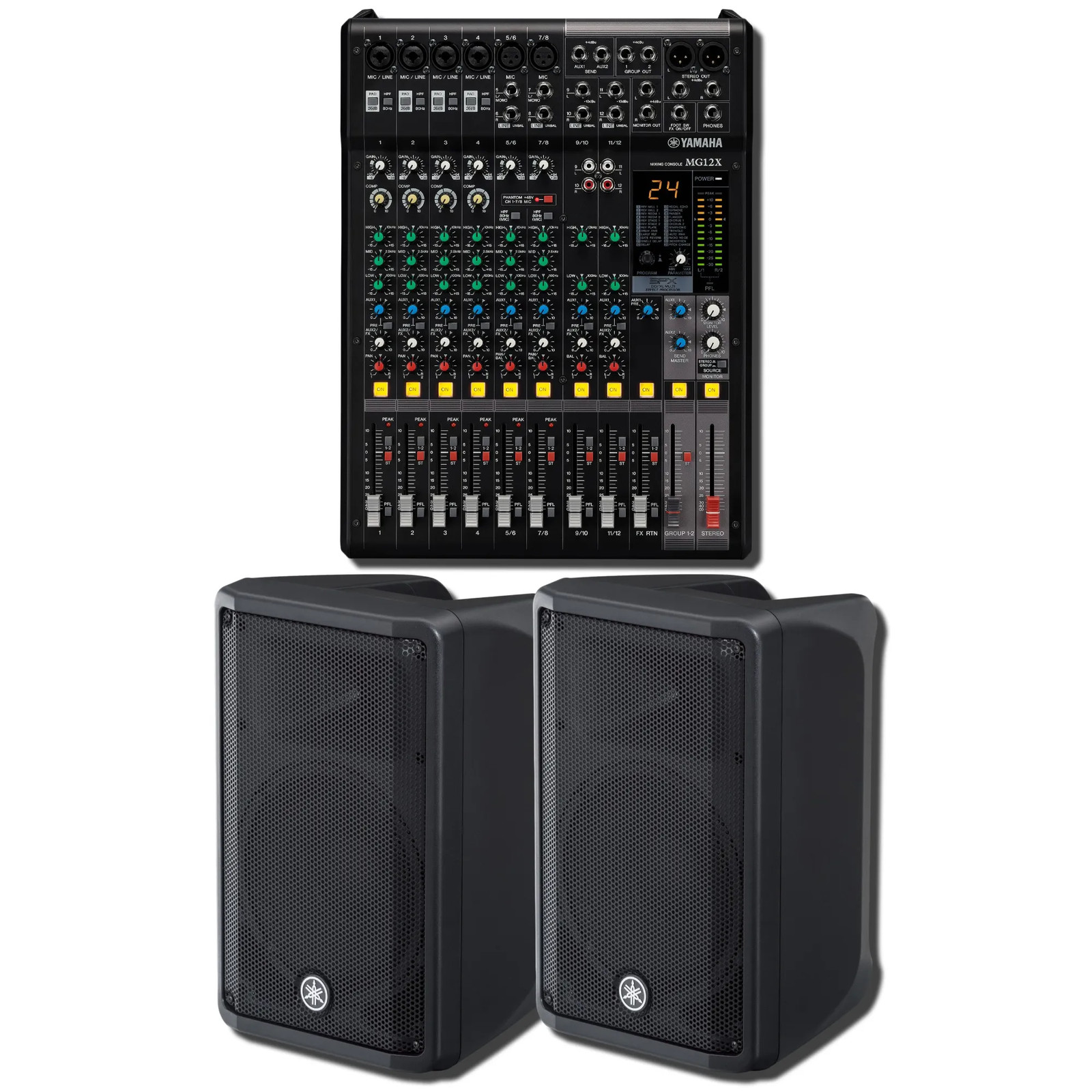 Yamaha MG12X CV 12-Ch Analog Mixer w/ 2x DBR10 700W Powered Speakers Bundle