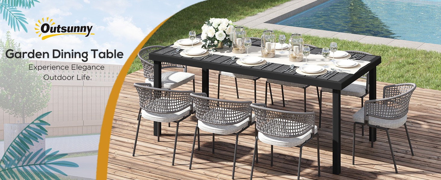 75" x 35" Outdoor Dining Table for 8 People, Rectangular Aluminum Frame Garden