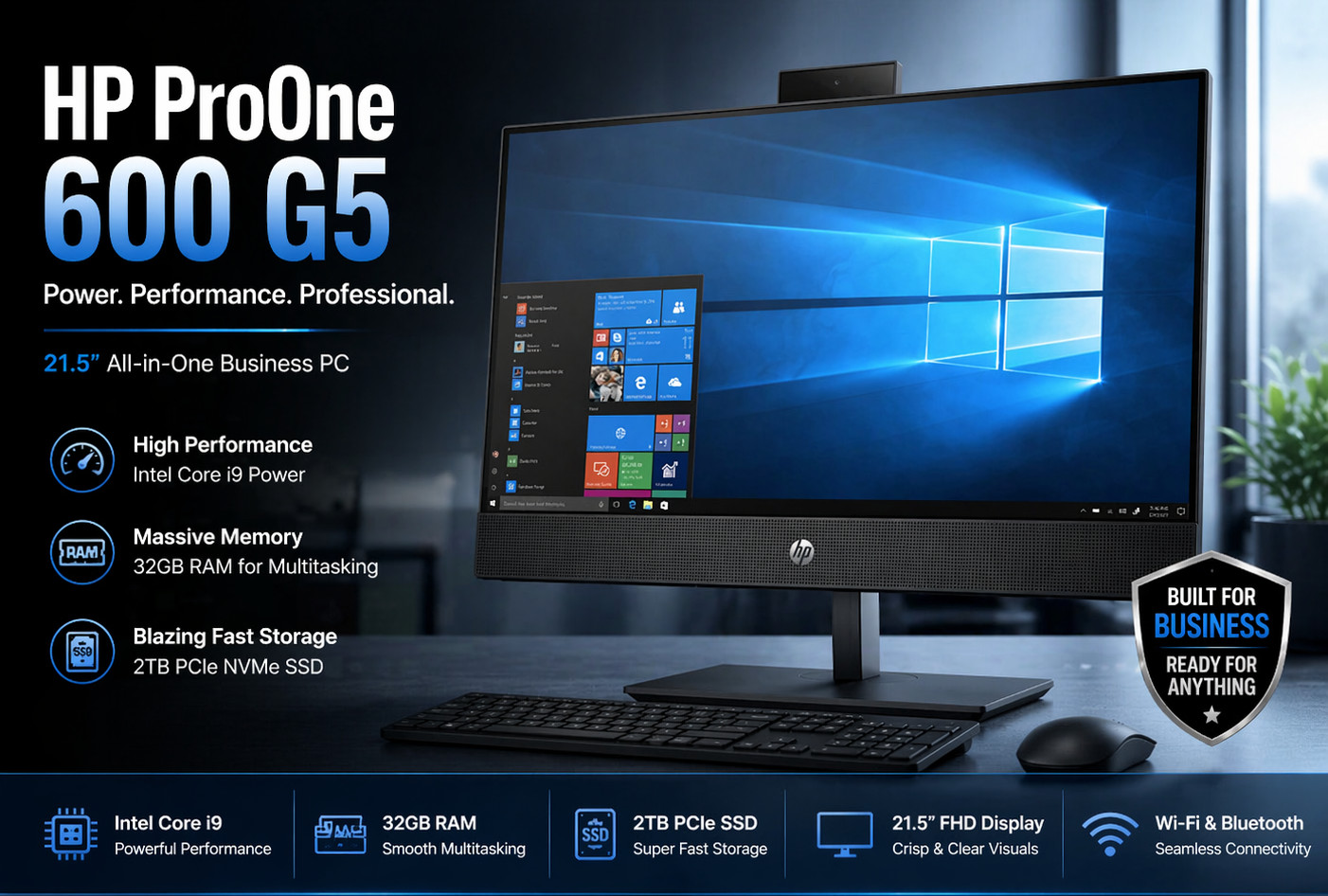 HP ProOne 600 G5 21.5" AIO Intel Core i9 32GB RAM 2TB SSD All-in-One PC Win11Pro