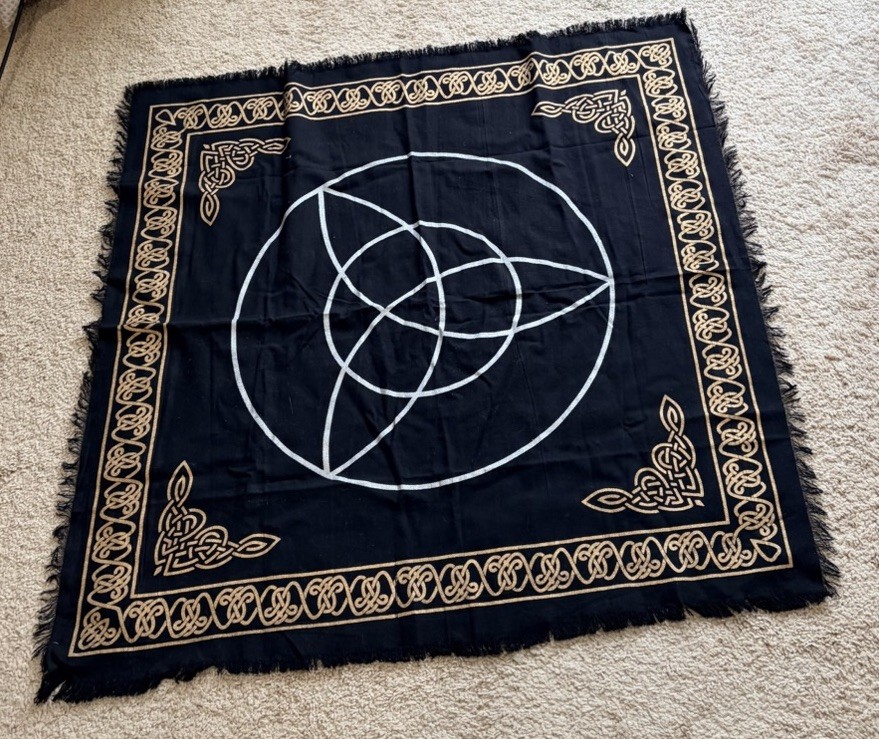 Black and Gold Triquetra Altar Cloth: 24" x 24"  Decorative Cloth Celtic Knots