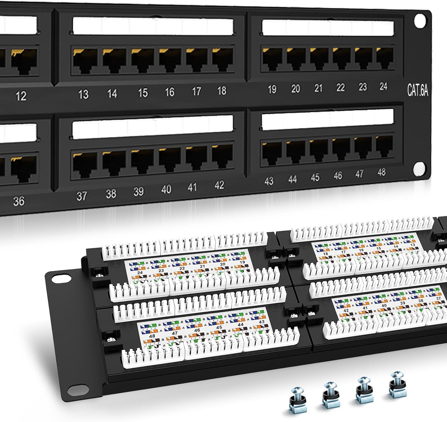 Patch Panel 48 Port Cat6A 【EC Listed】 2U Network Patch Panel Rackmount 19 Inch R