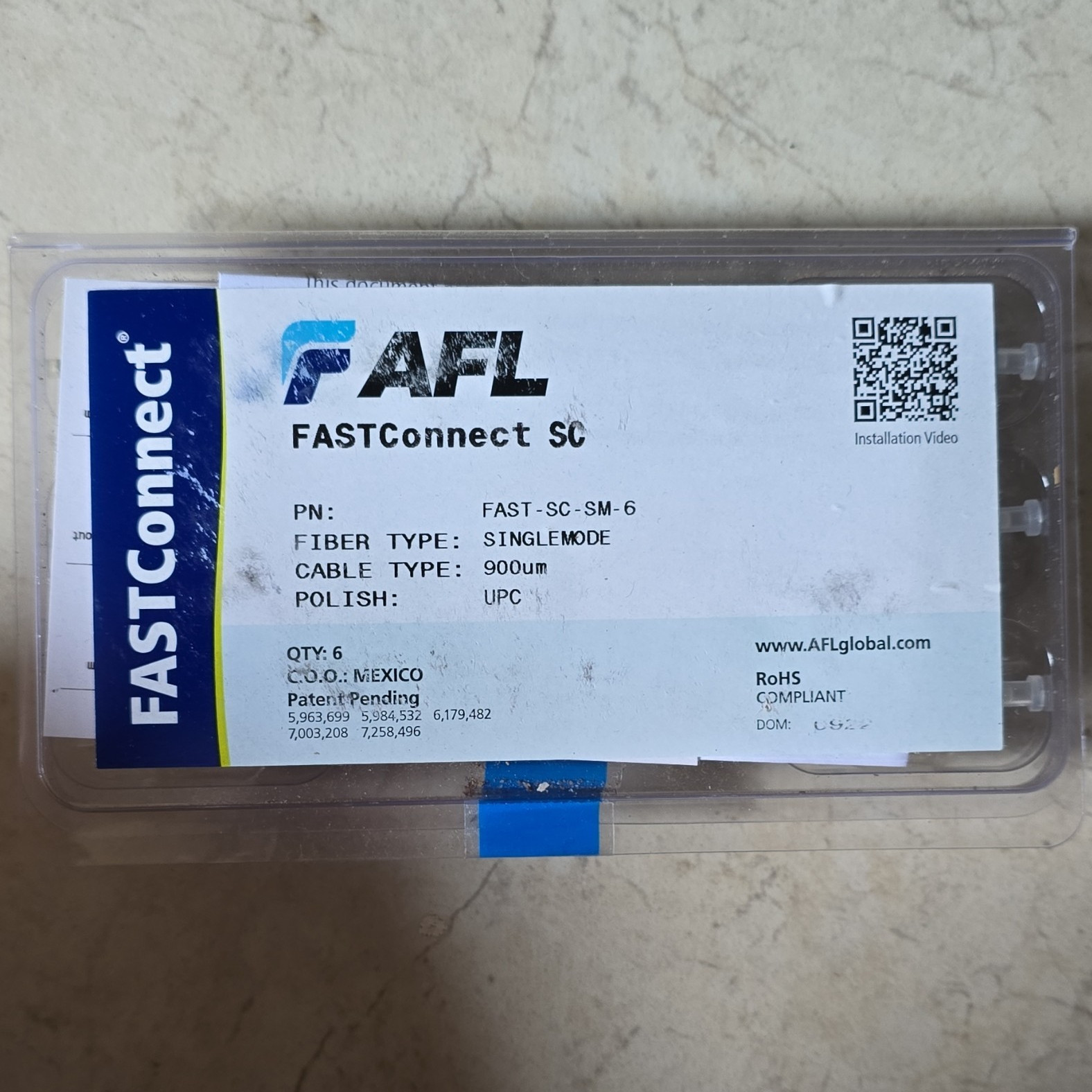 AFL FASTConnect SC-SC Single-Mode Fiber Connector FAST-SC-SM-6 Qty 6
