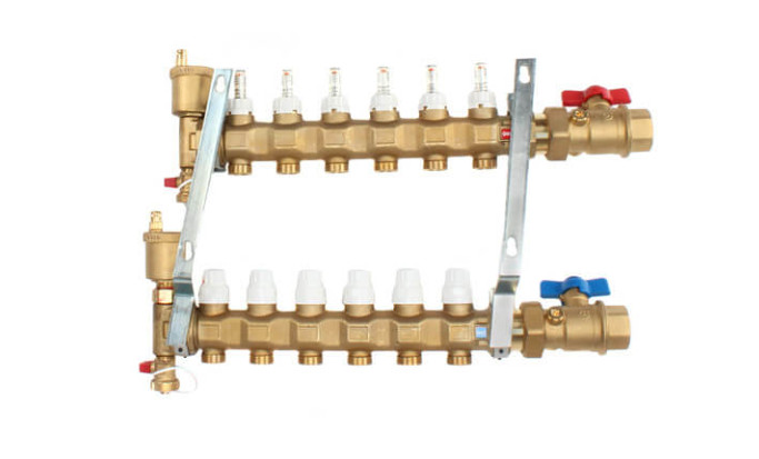 Caleffi 6686F5S1A 1" TwistFlow Manifold w/ Temp Gauge (6 Outlets)