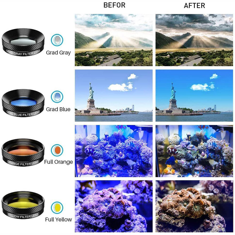 11-In-1 Cell Phone Camera Lens Kit Macro Wide Angle CPL Lens For iPhone Android