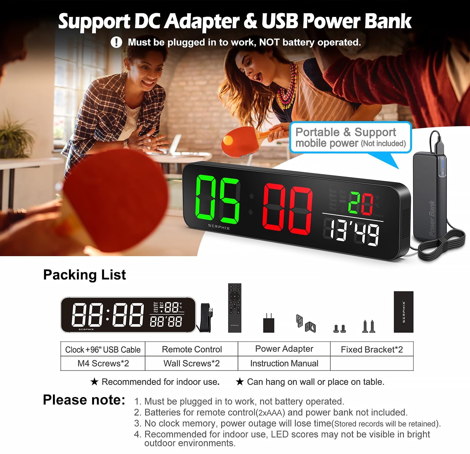 15.2" Digital Scoreboard Clock with Countdown Timer, Variable LED Color, Tabl...
