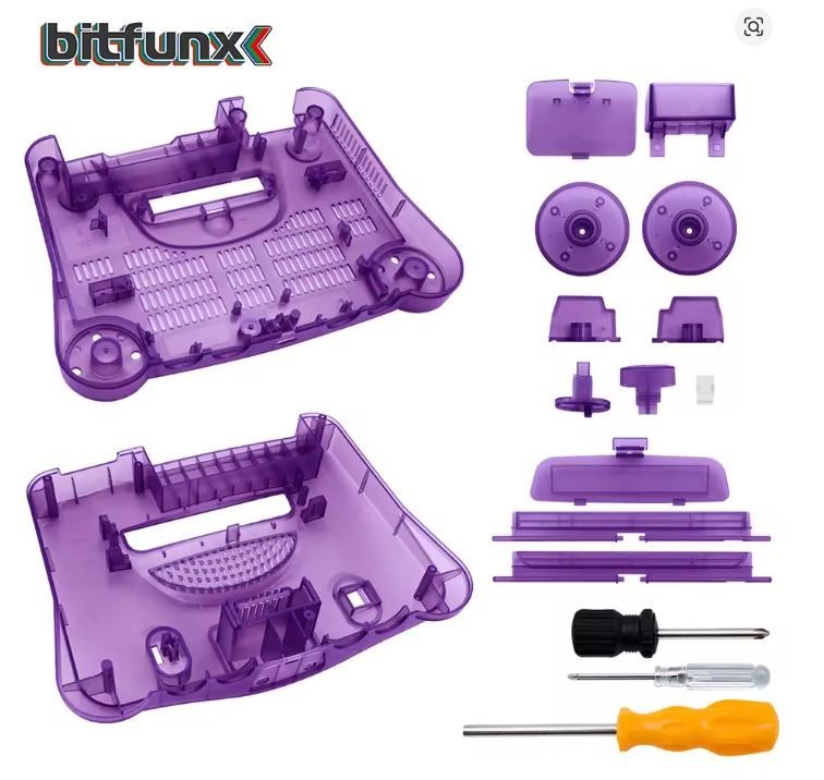 N64 Full Housing Case Shell Replacement Nintendo 64 Console Clear Purple bitfunx