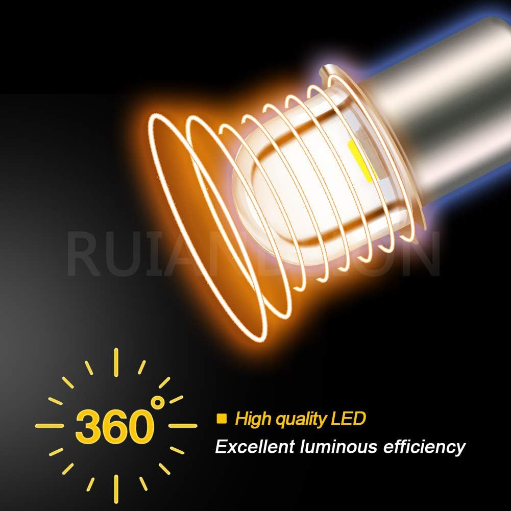 Upgrade LED Flashlight Bulb 18V P13.5S Base Socket White LED Bulbs Replacement f