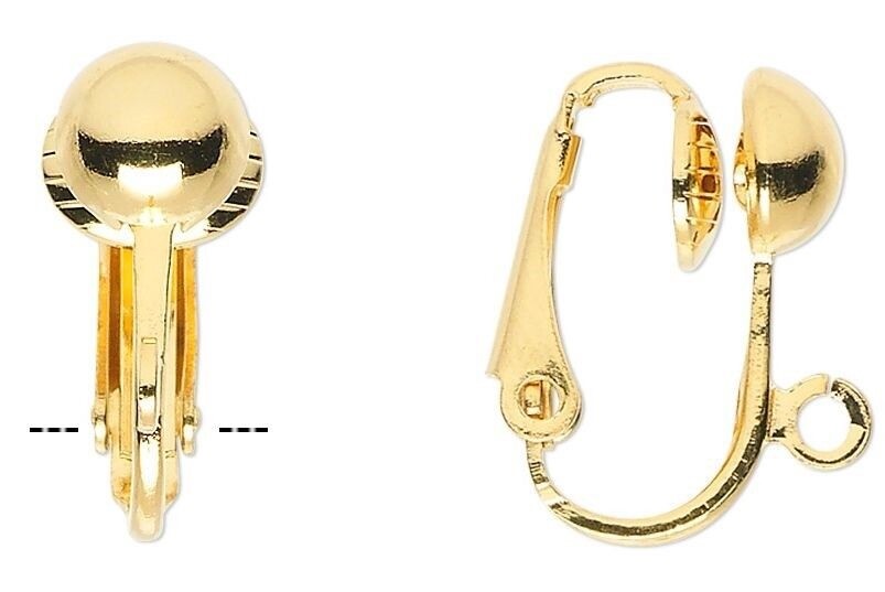 Earring, Clip On, 10 OR 100 Gold Plated Steel 16mm Earrings with 6.5mm Half Ball