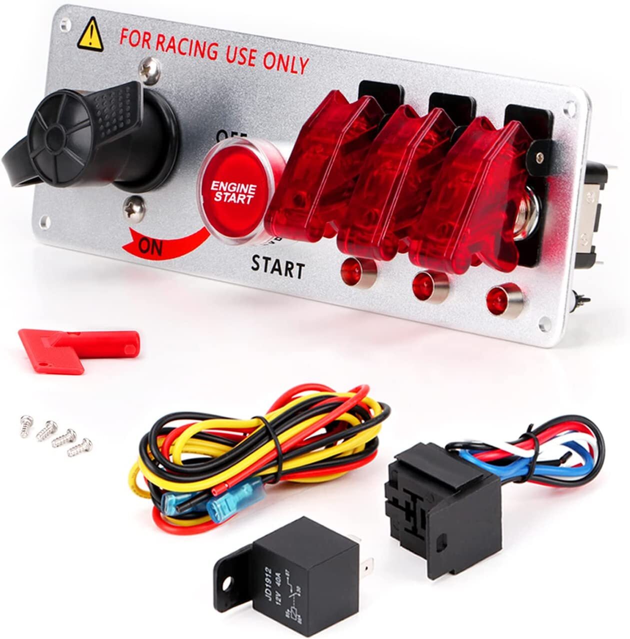 5-in-1 Ignition Switch Panel Engine Start Push Button LED 12V Toggle Racing Car