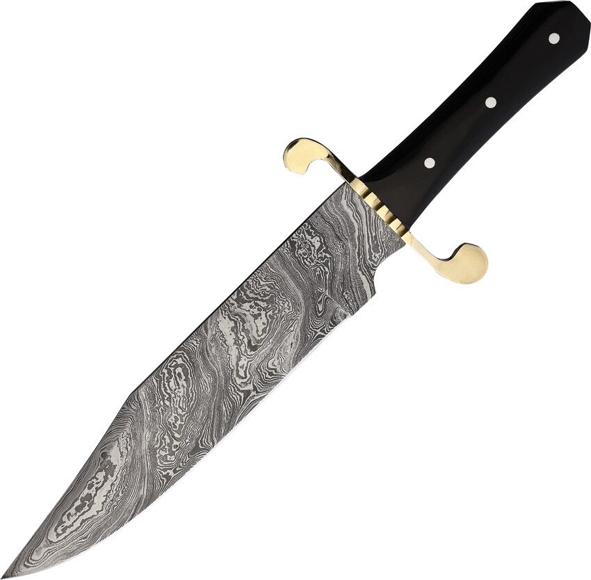 Frost Cutlery Bowie Fixed Knife 10" Damascus Steel Blade Buffalo Horn Handle