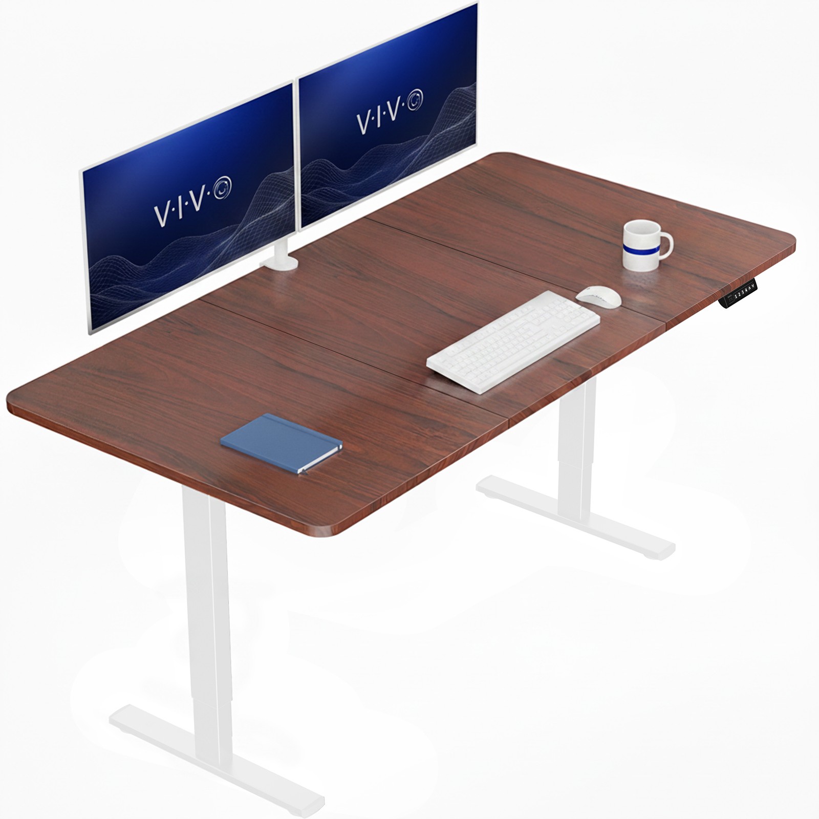 VIVO Electric 71” x 36” Stand Up Desk, Dark Walnut Table Top, White Frame