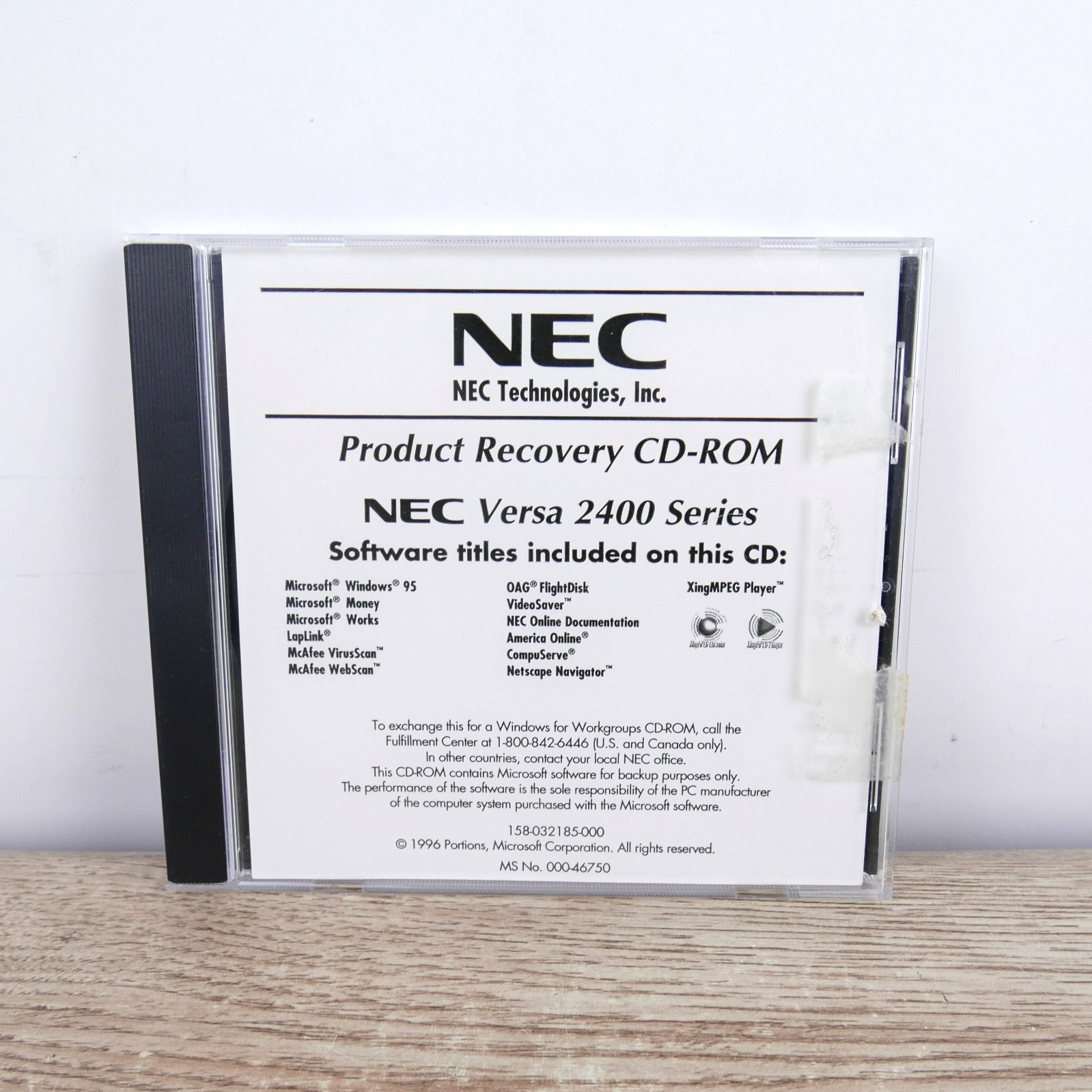 NEC Product Recovery CD Disk For NEC Series 2400 1996 Microsoft Software Titles