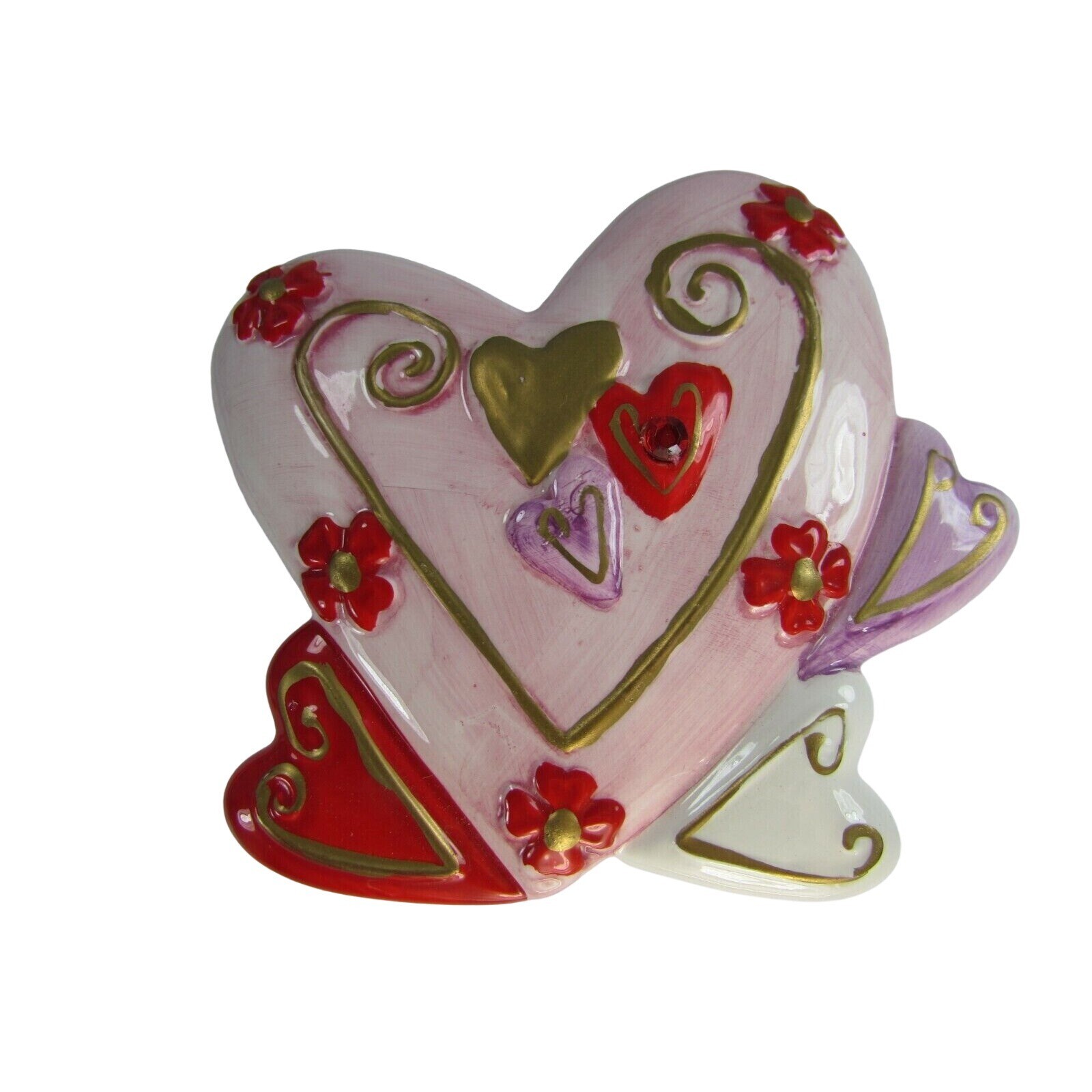 Vintage Heart Shaped Ceramic Trinket Box Hand Painted 30898