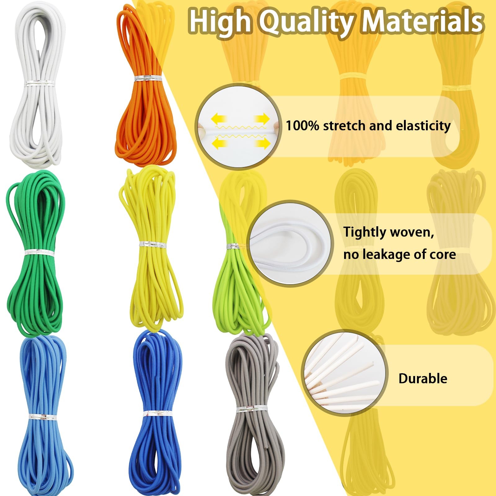 Colored Elastic Cords 3mm 1/8 inch 210ft Elastic Round Heavy Stretch String R...
