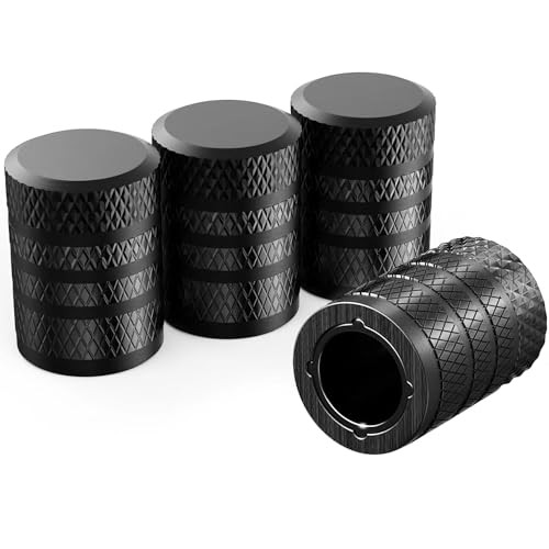 4-Piece Anodized Aluminum-Plastic Composite Tire Valve Stem Caps with Black