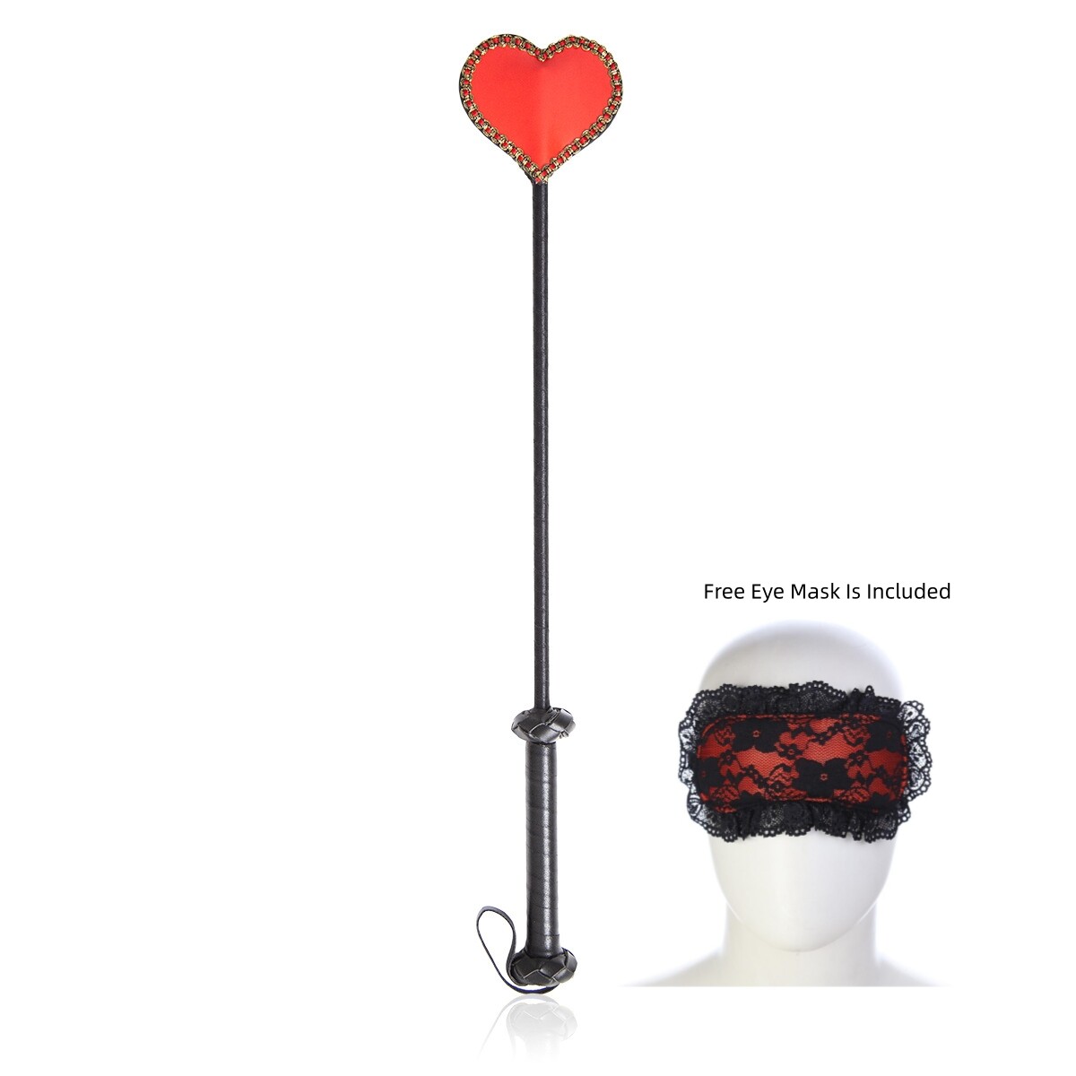 Whip Flogger Riding Crop Red Heart Shaped Toy with Free Lace Eye Mask for Women