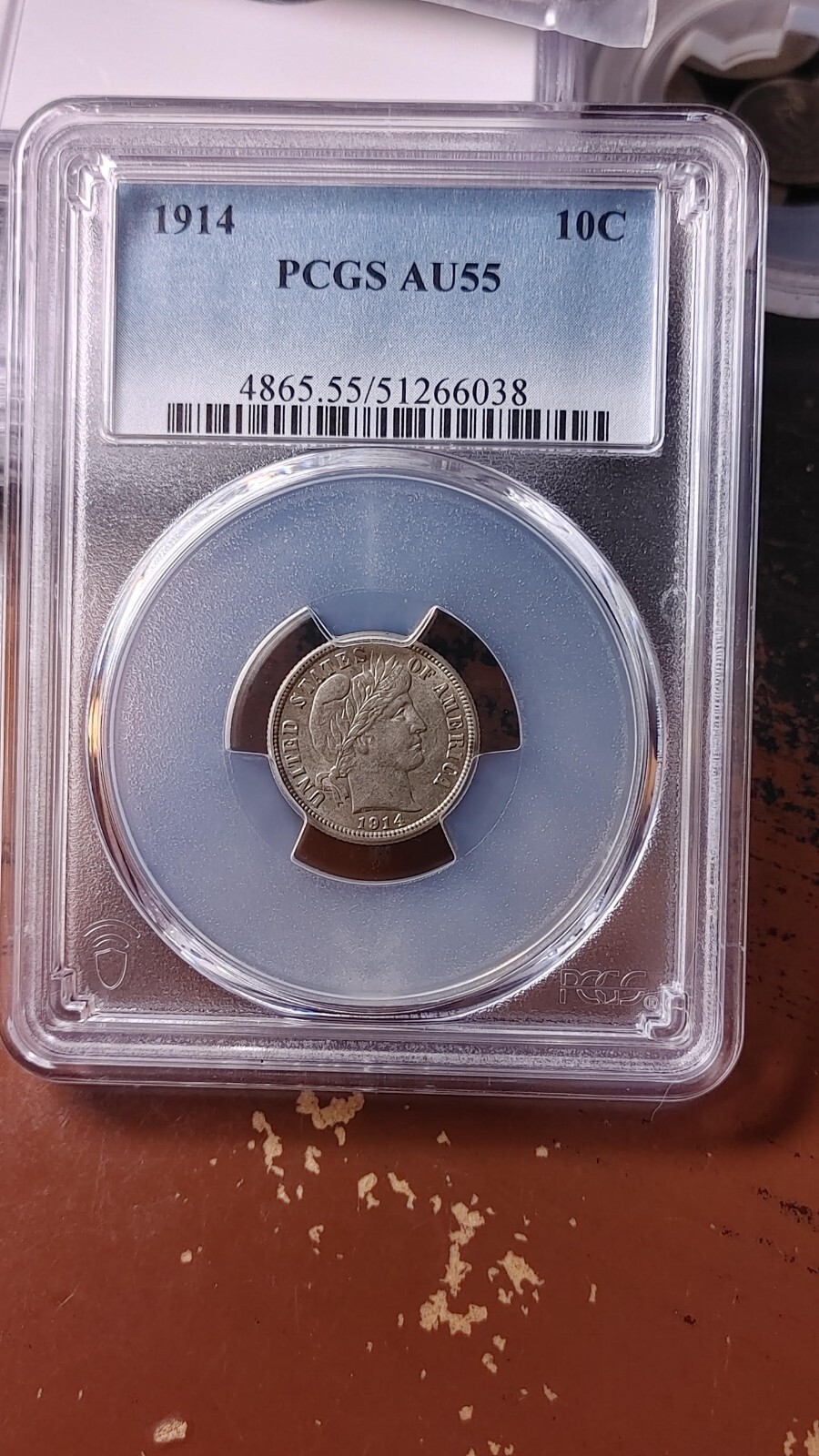 1914 Barber Silver Dime 10C PCGS AU55                                       5192