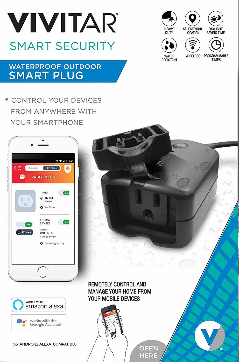 Vivitar HA-1011 Outdoor Smart Plug Wi-Fi Outlet w/Timers Controls on Smartphone