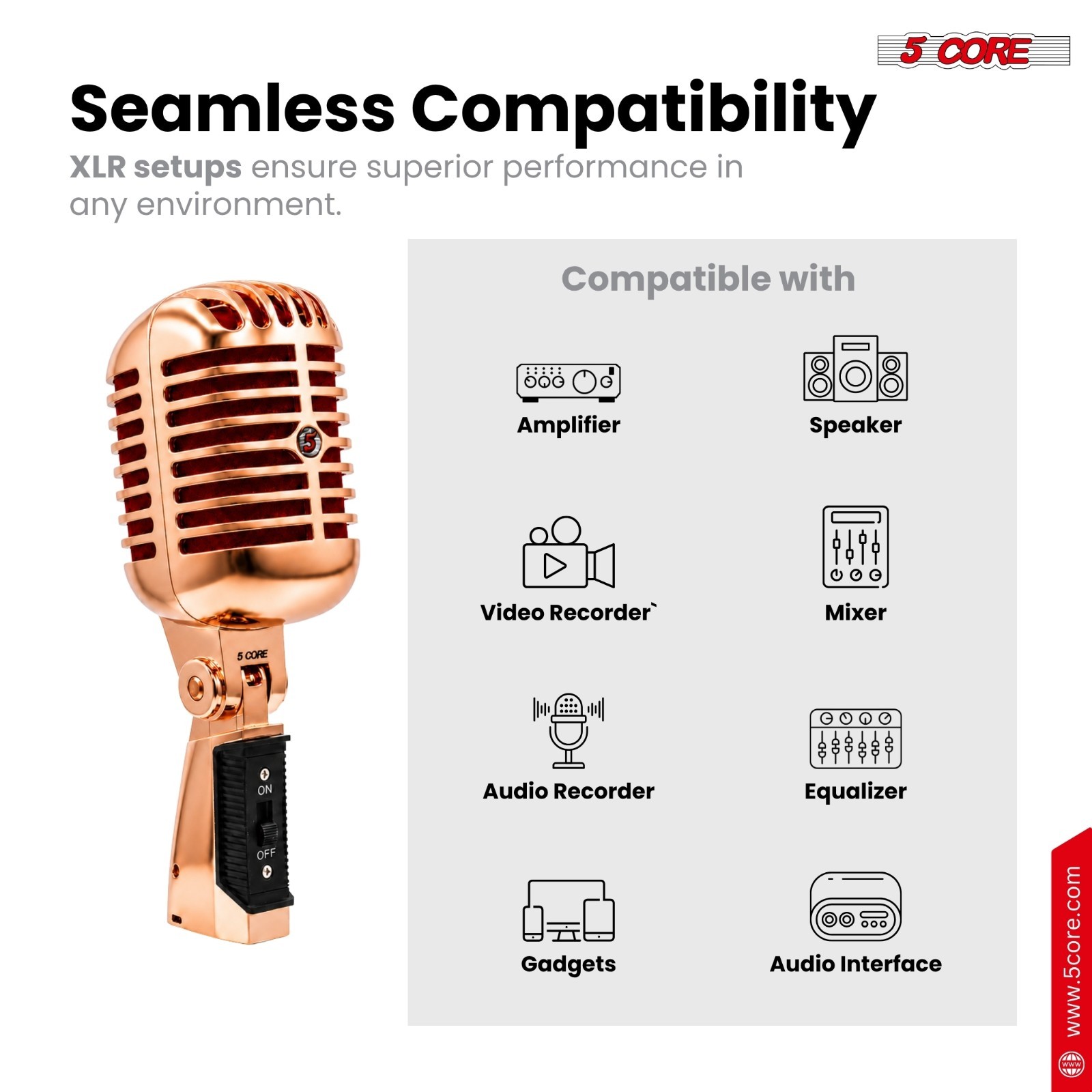 5 Core Retro Dynamic Vocal Iconic Microphone Vintage Classic Unidirectional Mic
