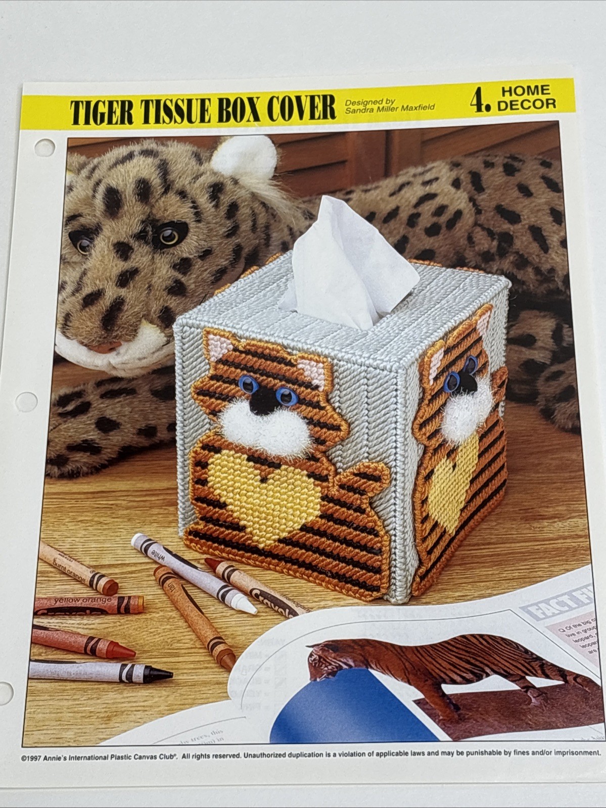 Tiger Tissue Box Cover Annie's Attic Plastic Canvas Pattern Page