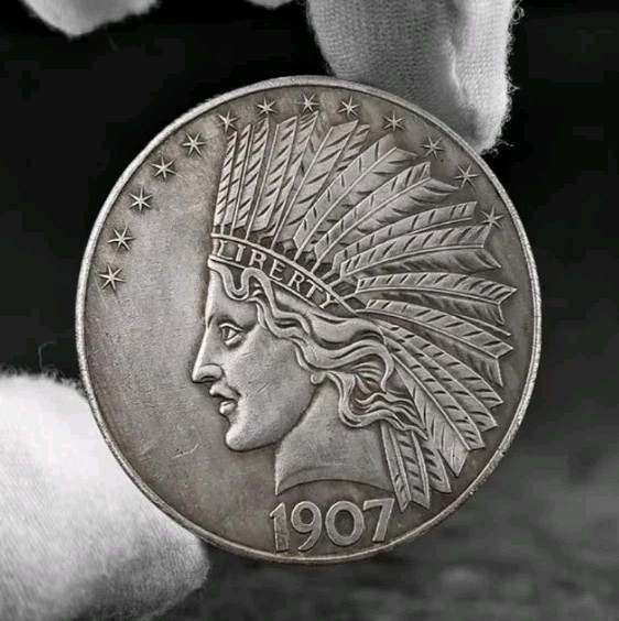 1907 Indian Head Silver Plated Brass Round Eagle Back Token