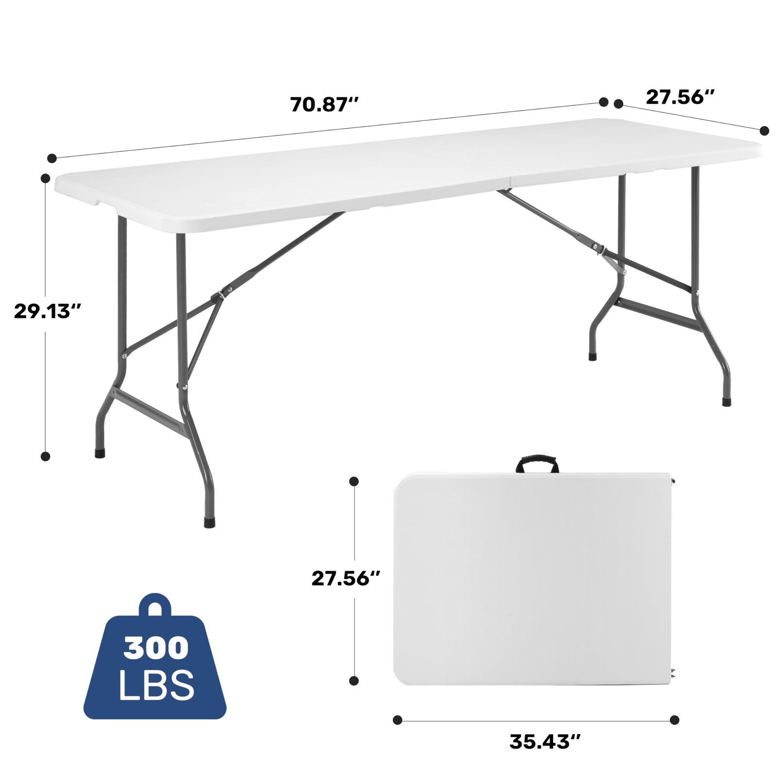 6 ft Portable Folding Table with Handles for Camping, Parties & All Occasions