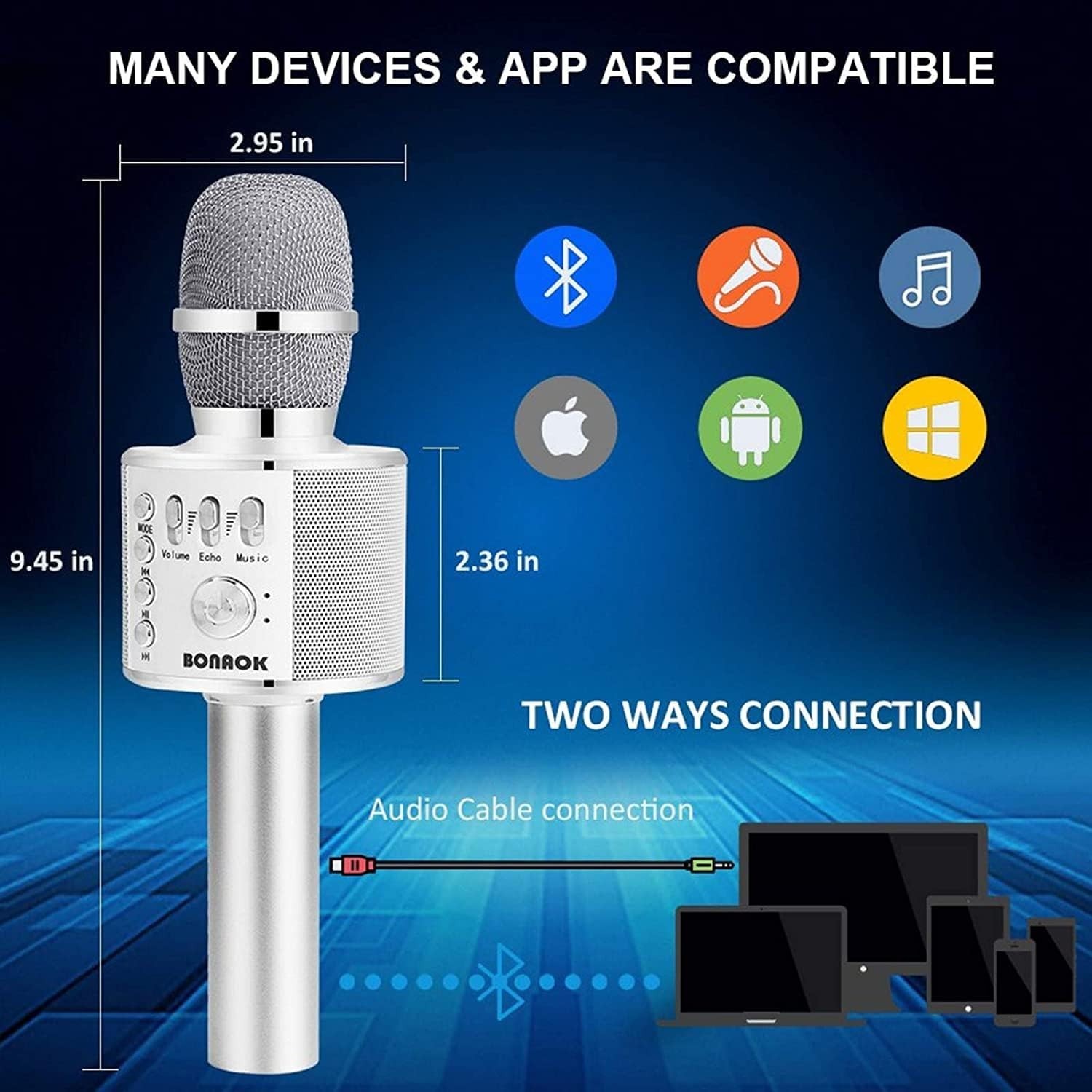 Wireless Bluetooth Karaoke Microphone Portable Handheld Speaker for Kids Adul...