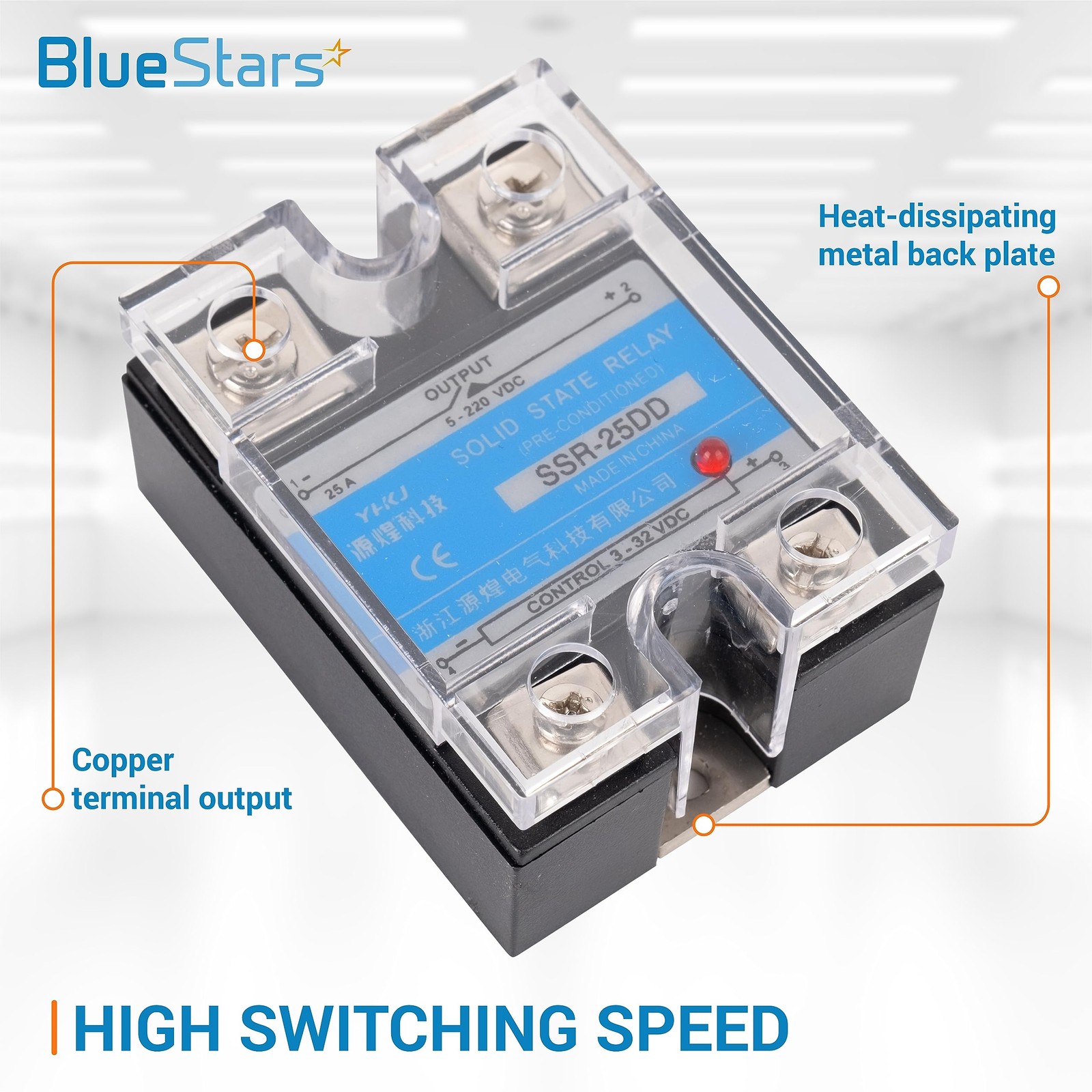 Pack of 2 SSR-25DD Solid State Relay DC 3–32V Input DC 5–200V Output 25A Sing...