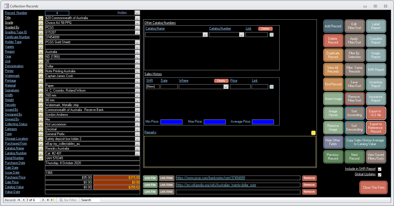 Banknote Collector Database Professional Software for Windows