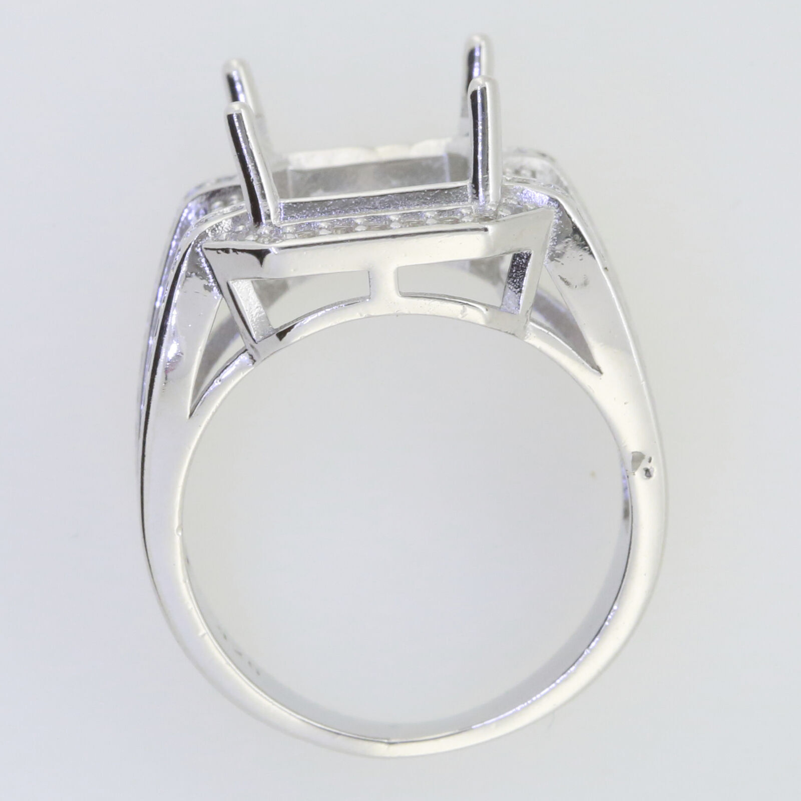 Sterling Silver Semi Mount Ring Setting Emerald OCT 14x10mm Halo Split Shank