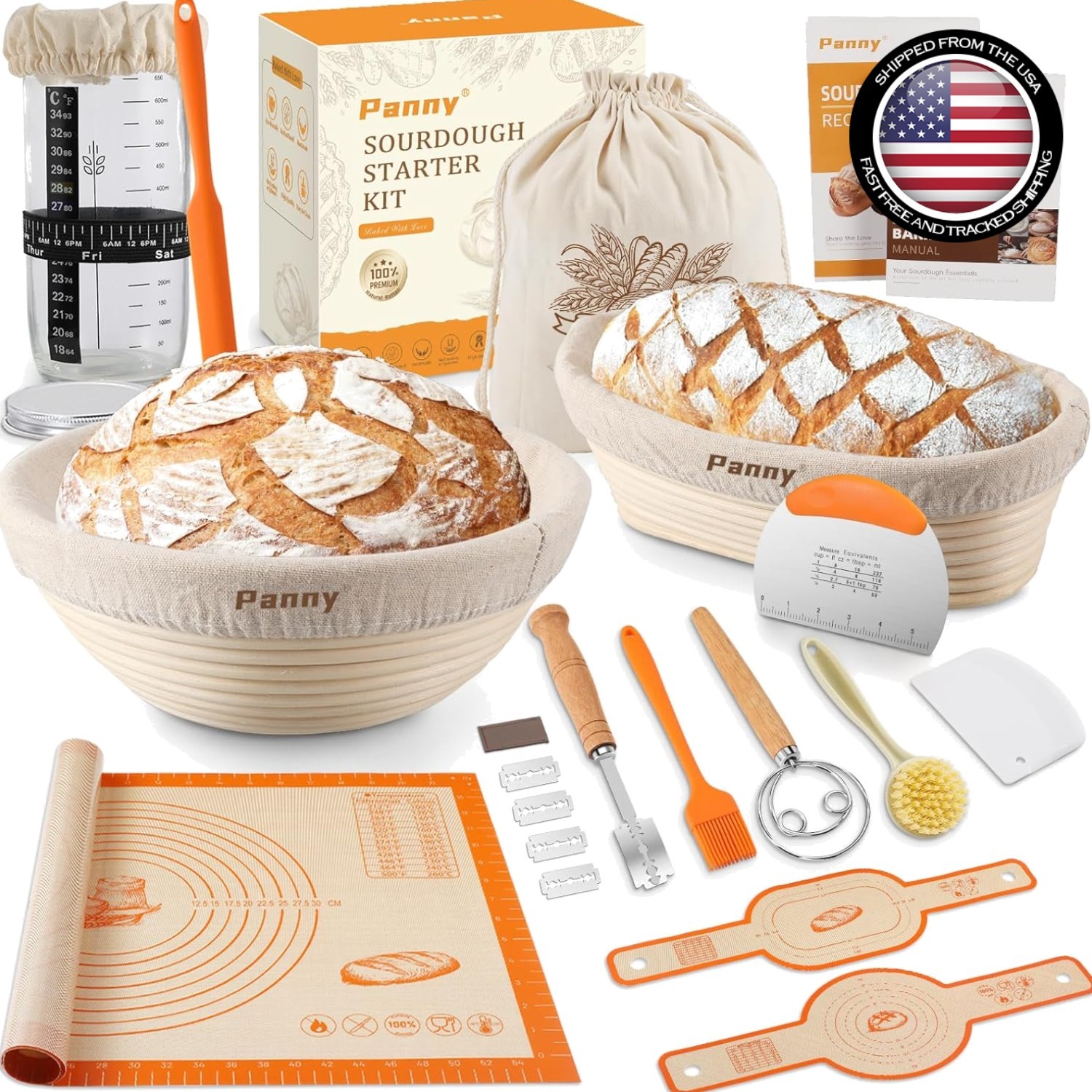 Luxury Sourdough Starter Kit - 9" Round & 10" Oval Baskets, Perfect Gift Idea