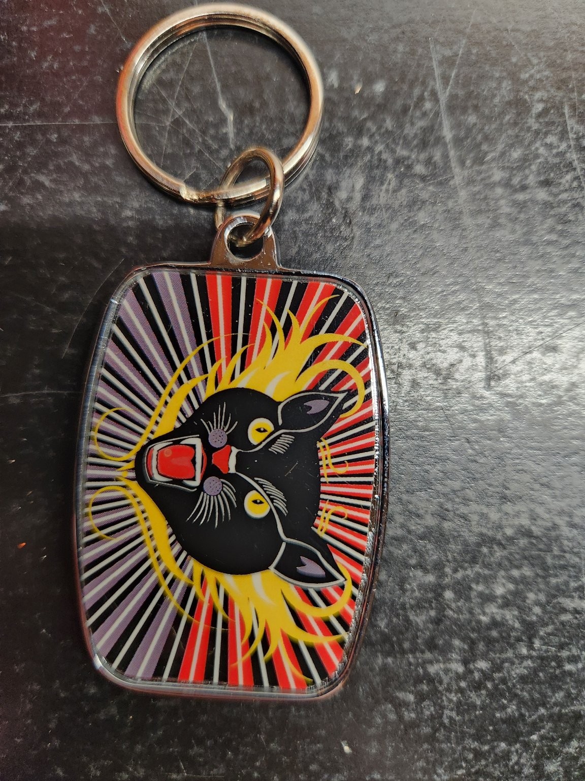 Black Cat Fireworks Keychain Key Ring Fob Metal Retro Cat Design