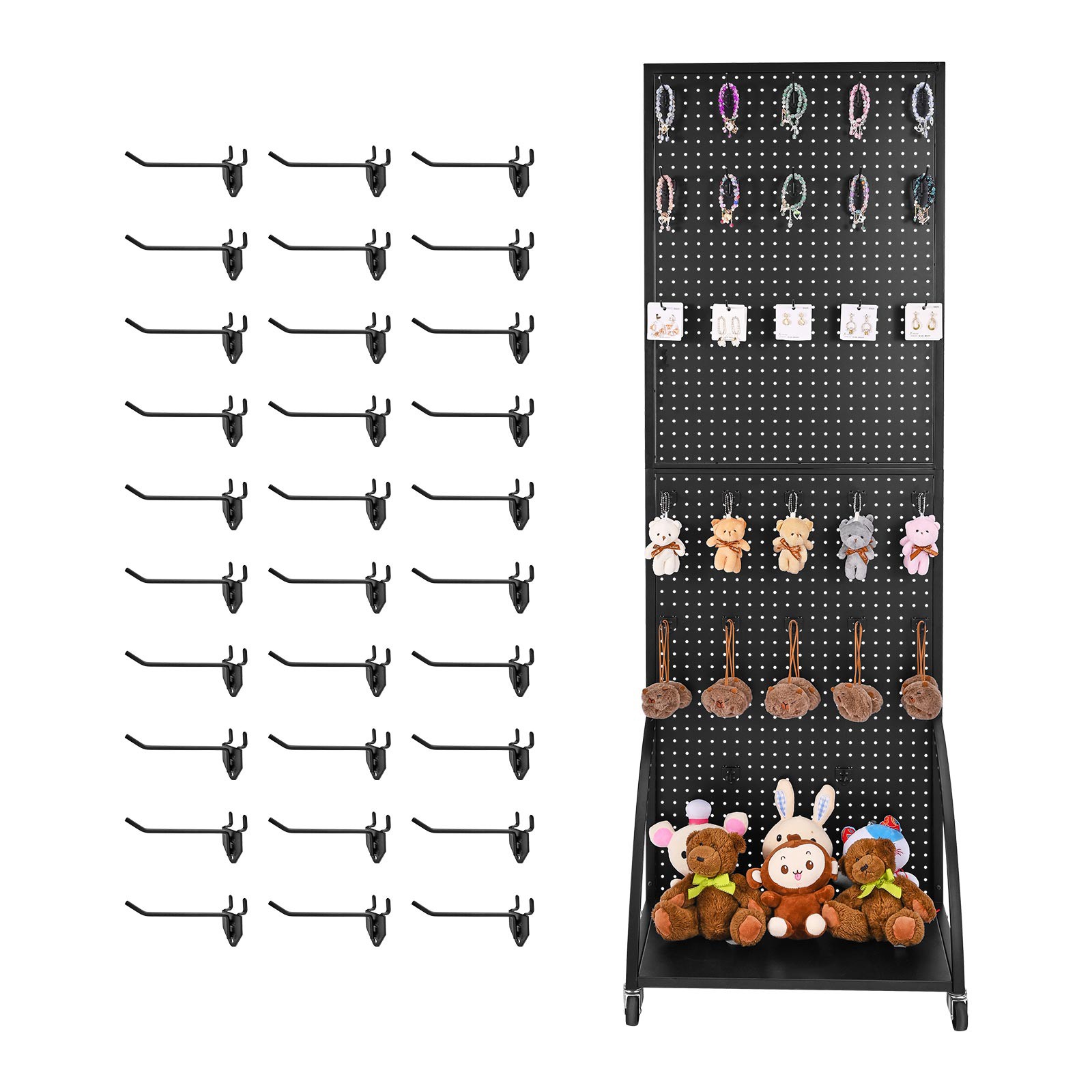 Uimoso Black Pegboard Stand with 30 Hooks and Display Panel