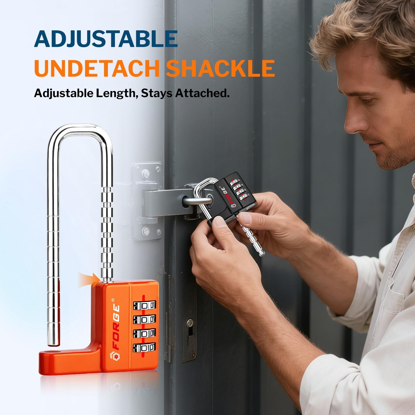FORGE 2A837C 4-Digit Heavy Duty Waterproof Padlock Adjustable Shackle