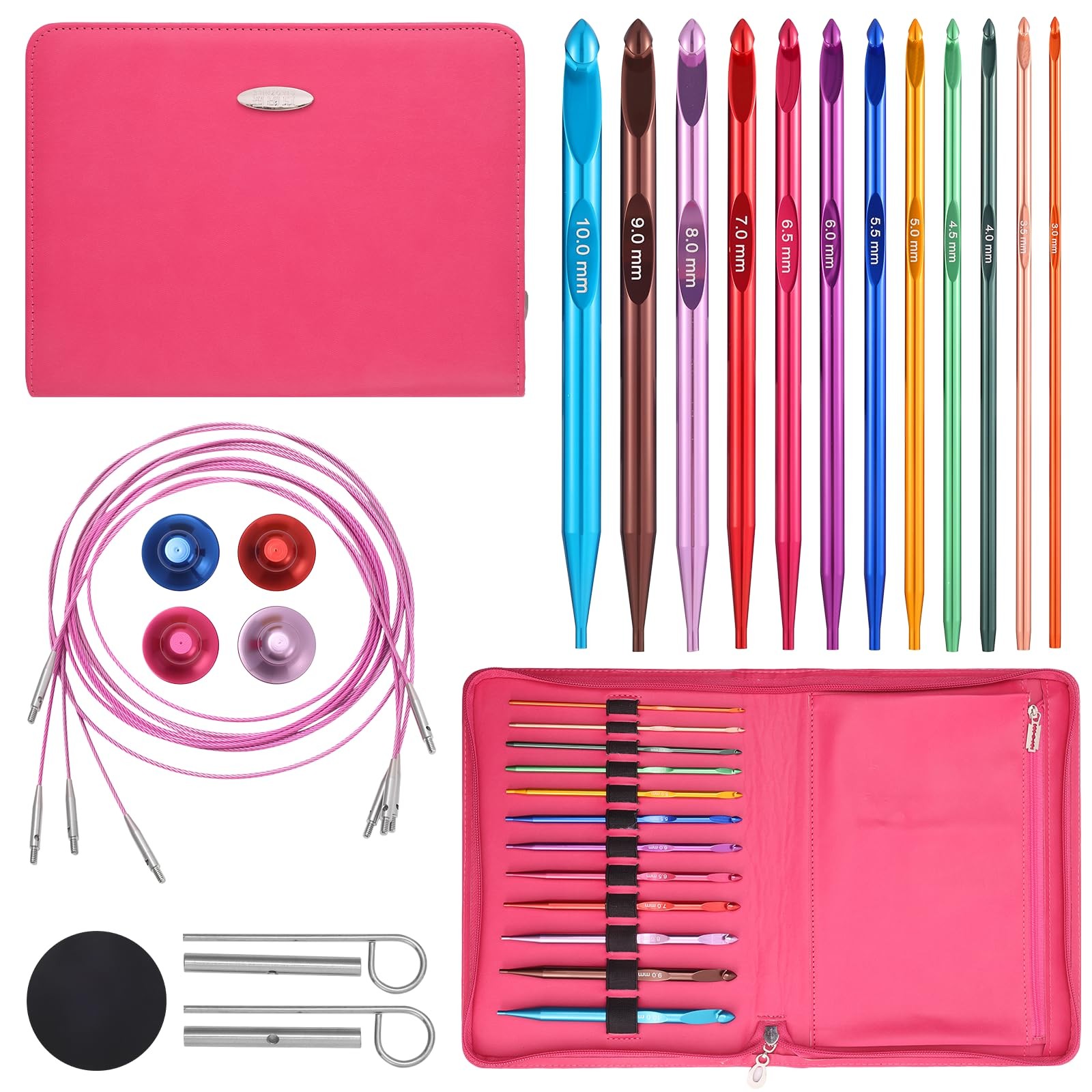AIYUNDI Tunisian Crochet Hooks Set with Cable, 6-Inch Aluminum Interchangeabl...