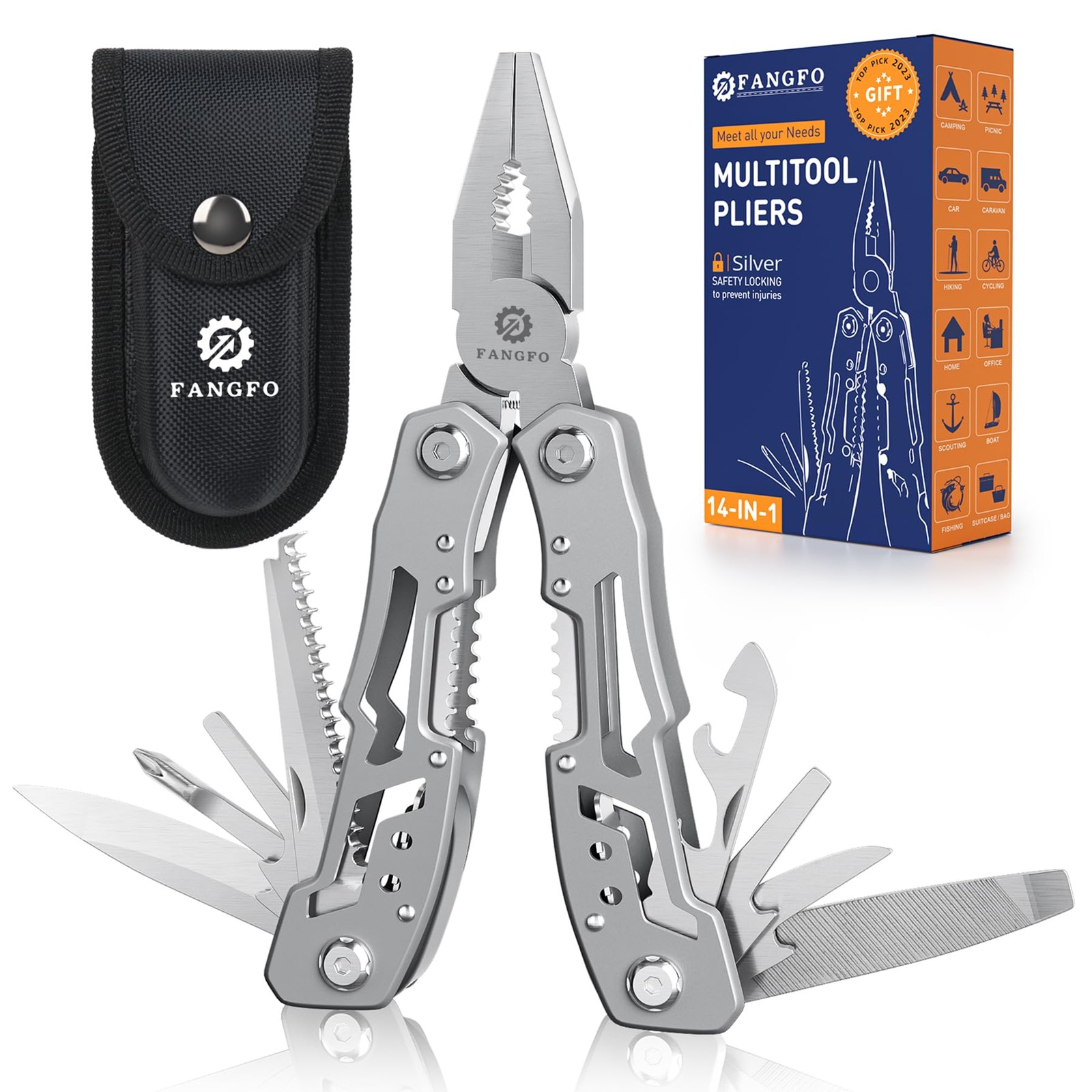 14-In-1 Multitool Pliers，Premium Portable Multi Tool Pocket Size, Silver Grey