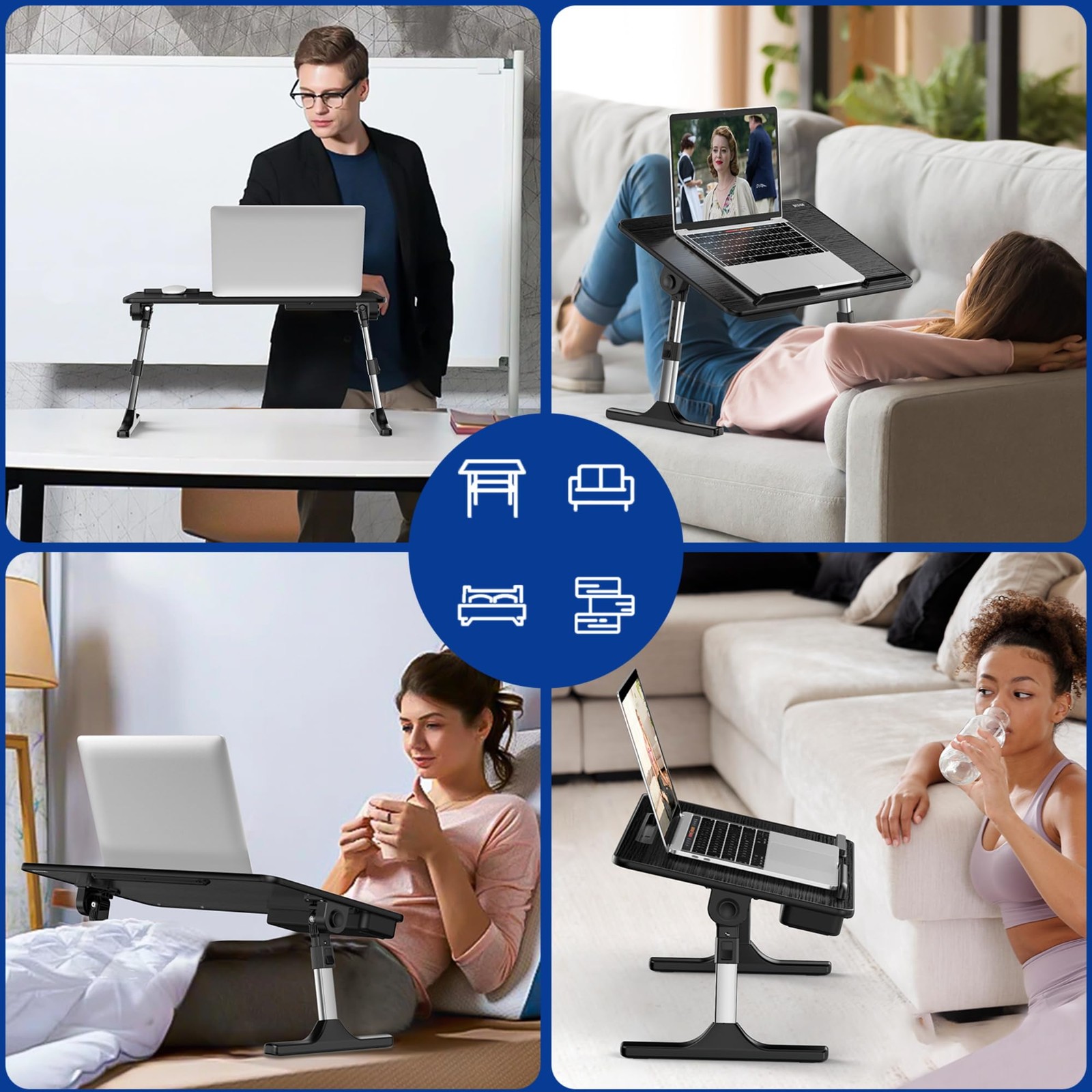 LT05 Adjustable Laptop Table, Lap Desk, Portable Standing Bed Desk, Foldable ...