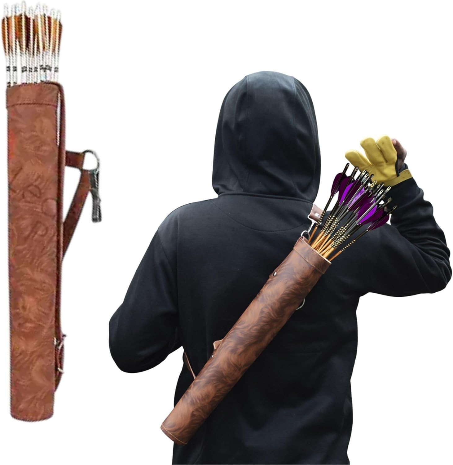 Handmade Cowhide Leather Archery Quiver – Brown Arrow Holder for Hunting